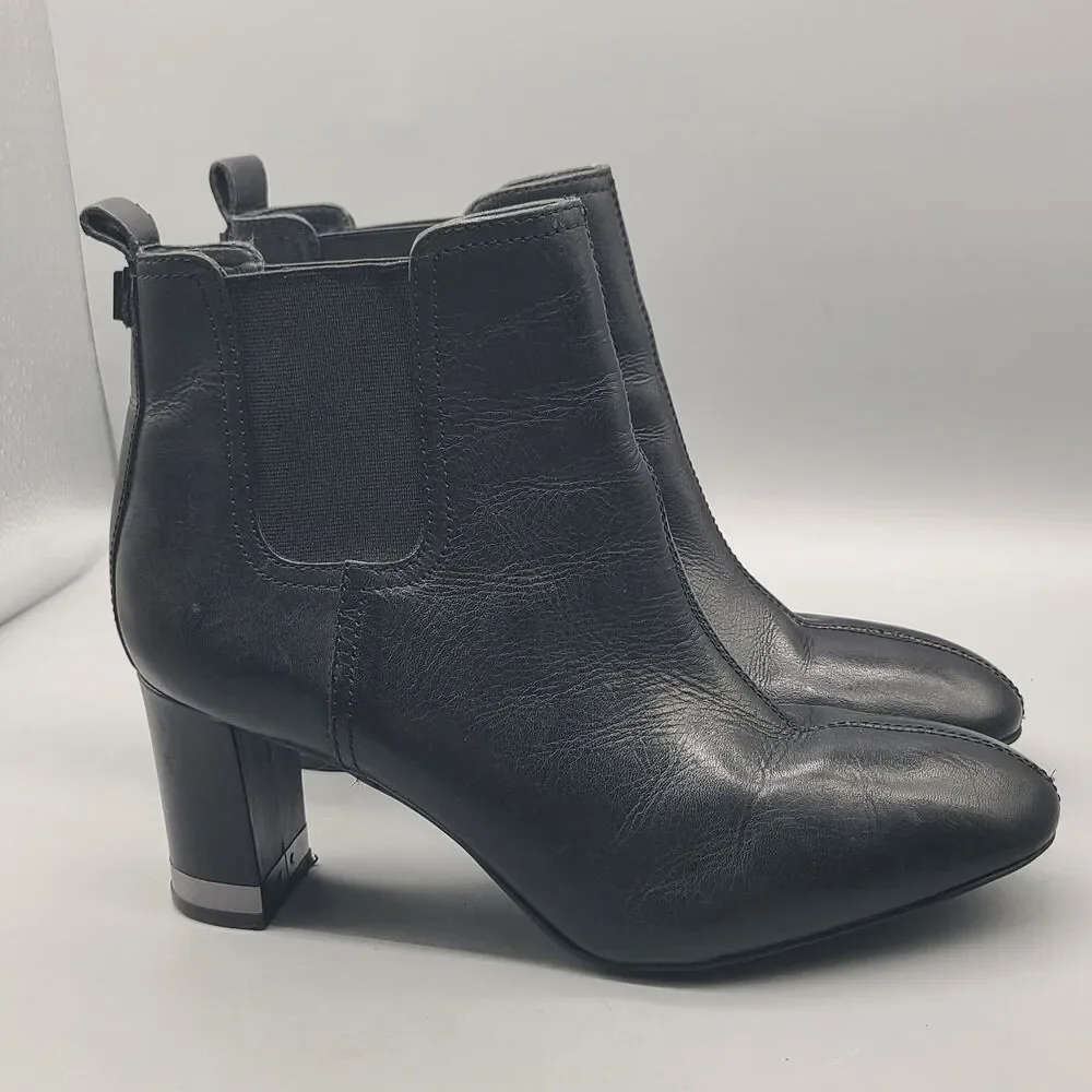 Tory Burch women ankle heel boots April Leather Black Booties Chelsea sz 8.5